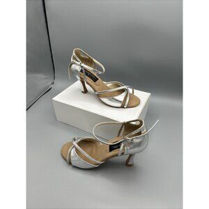 Stephanie Dance Shoes 6.5 Silver  2.5 Heel Leather Sole Open Toe Ballroom Latin